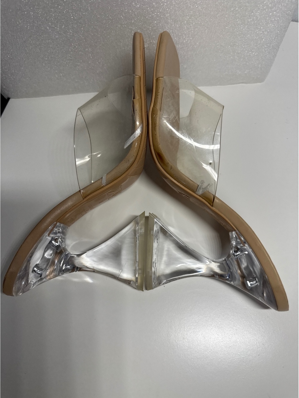 ZARA Clear PVC Sculptural Heel Mules Nude Size 37 US 6.5